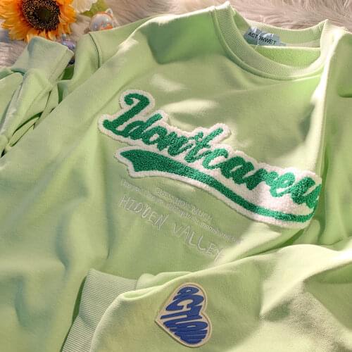 Harajuku Vintage Letters Embroidery Sweatshirts Harajuku Hoodie O-neck Long Sleeve Tops 2021 Autumn New Fashion Teens Clothes