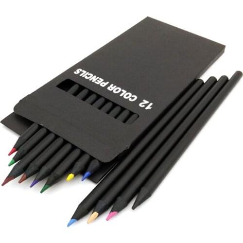 High Quality 12 Colors Black Wood Pencil Set Drawing Painting Stationery Art Color Pencil School Supplies Art Supplies Pencils