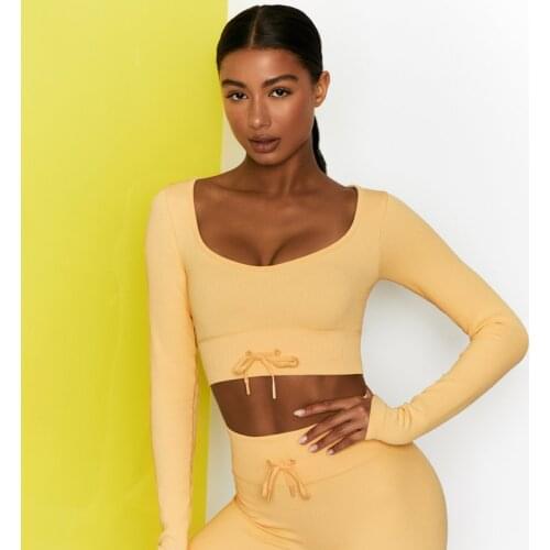 Women Sexy T-Shirts Summer Candy Color Yoga Tops With Drawstring Workout Running Shirts Energy Seamless Gym Top Fitness Shirts