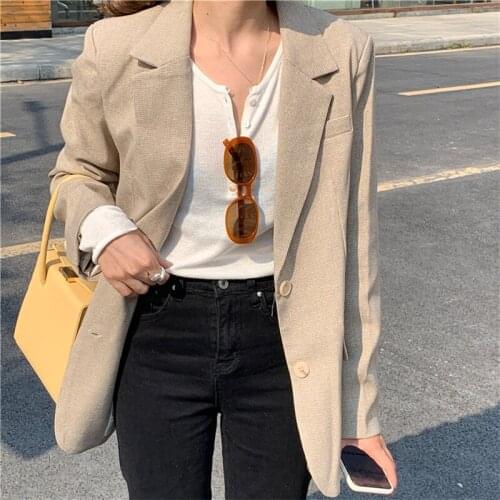 Women Pocket Casual Blazer Jacket Fashion Office Lady Korea Suit Side Slit Coat Female Blazers High Street Outerwear
