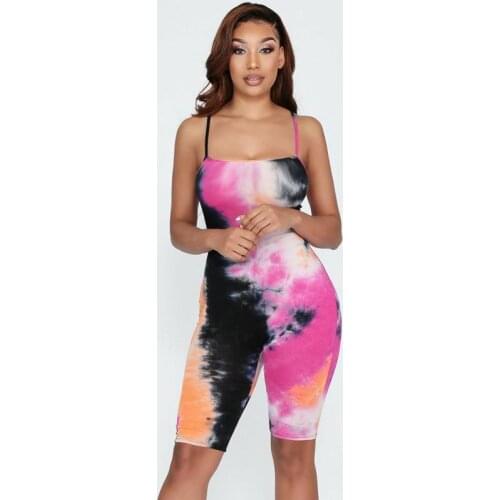 Ladies Spring Summer New Color Slim Sexy Sling Tie-dye Jumpsuit Womens Fashion Sports Leisure Sleeveless Five-point Pants