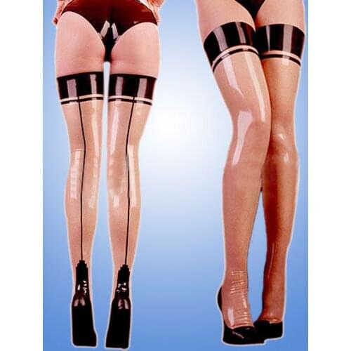 100% Handmade Transparent Latex Rubber Stockings With black trim
