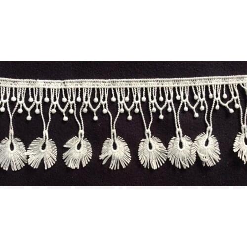 7cm fringe lace trim,milk fibre polyester yarn peacock feather motif embroidery tassel lace,XERY-JCHB0409E