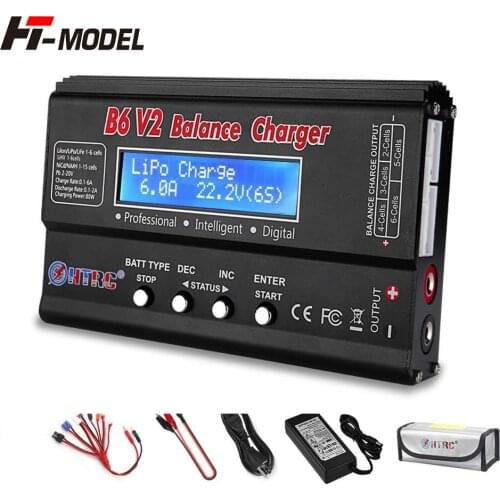 HTRC imax B6 V2 80W Battery Balance Charger+15V 6A AC Adapter + LiPo Safe Battery Guard Explosion - Proof Bag+8 in 1 Cables Set