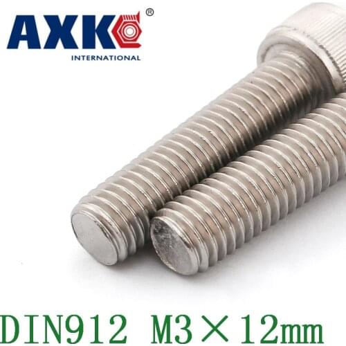 Free Shipping 100pcs/lot Metric Thread Din912 M3x12 Mm M3*12 Mm 304 Stainless Steel Hex Socket Head Cap Screw Bolts