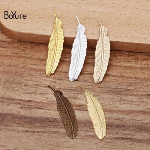 BoYuTe (200 Pieces/Lot) 34MM Metal Brass Stamping Feather Materials Diy Hand Made Jewelry Findings Components