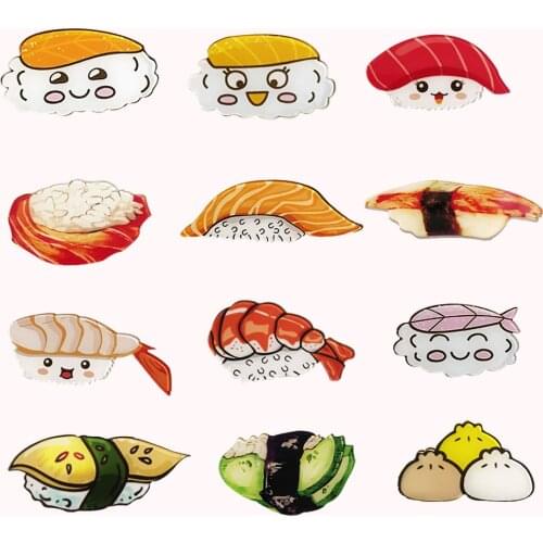 Cute Shirt Brooch Cartoon Sushi Bread Pins For Backpacks Hat Bag Vintage Acrylic Jewelry Badges Scarf Buckle New Years Gift