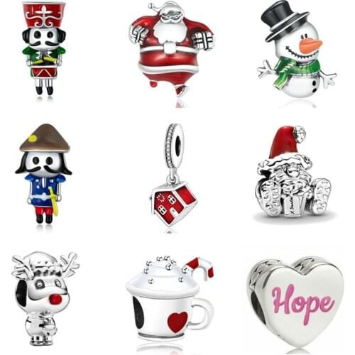 100% Real 925 Sterling Silver christmas santa claus reindeer cup Charms Beads Fit 3mm Bracelet For Women Pendant Jewelry Making
