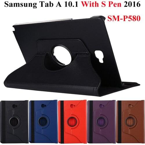 360 Rotating PU Leather Case for Samsung Galaxy Tab A A6 10.1 2016 P580 P585 With S Pen Folding Stand Smart Funda Case+Pen+Film
