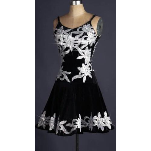 Black Lady Performing dress Women latin dance clothes luxury Embroidery latin dance dress for girls latin dance dresses S-XXXL
