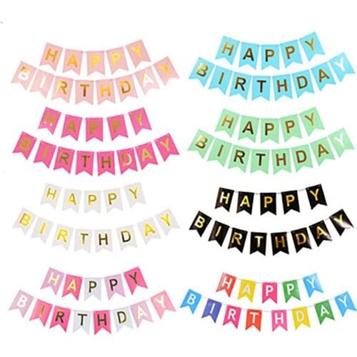 Birthday Pull Flag Bronzing Hanging Flag Pennant Childrens Party Banner Decoration Supplies Pull Flower Hanging Flag