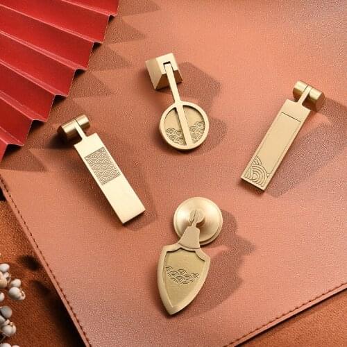 Solid Wood Furniture Hardware Accessories Drawer Pendant New Chinese Classic Cabinet Door Handle Pure Copper Hanging Pull