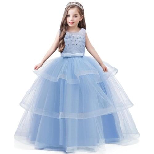 Toddler Girls Long Dress Elegant Cake Layers Beading Princess Dress for Little Girls Children Formal Clothes Girls Evening Dress