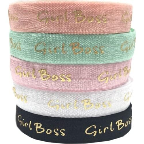 New Arrival Girl boss Printed Fold Over Elastic 16mm 5 colors FOE Elastic Ribbon for DIY Headwear Hair Accessories 10Y/lot