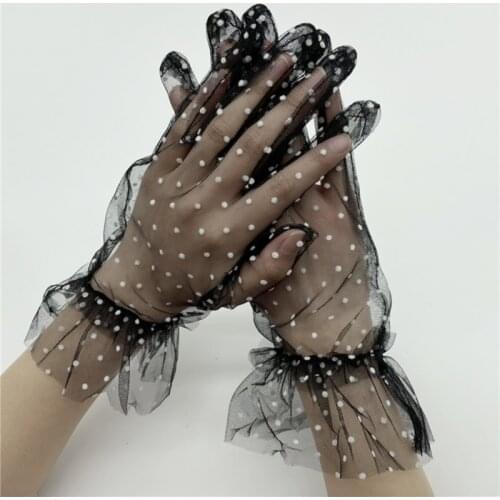 Elegant Women Gauze Mini Dot Tulle Elastic Gloves Lace Spots Lotus Leaf Flexible Sheers Full Finger Wedding Accessories