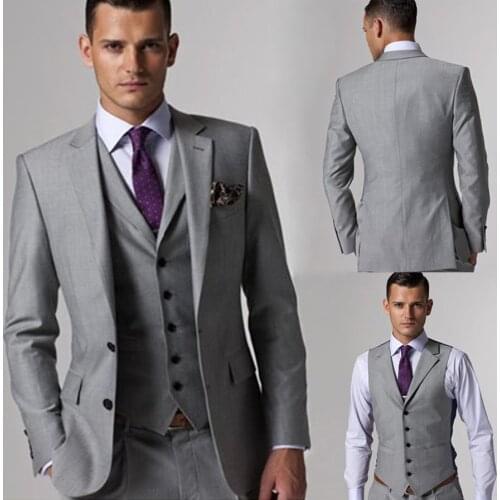 Hot Sale Top Selling - Pretty Custom Made Slim Fit Groom Tuxedos Light Grey Side Slit Best Man Suit Wedding Groomsman/Men Suits