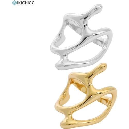 KIKICHICC 925 Sterling Silver Gold Large Resizable Rings Geometric Irregular Party Girl Rock Punk Wedding Jewelry 2021 Round