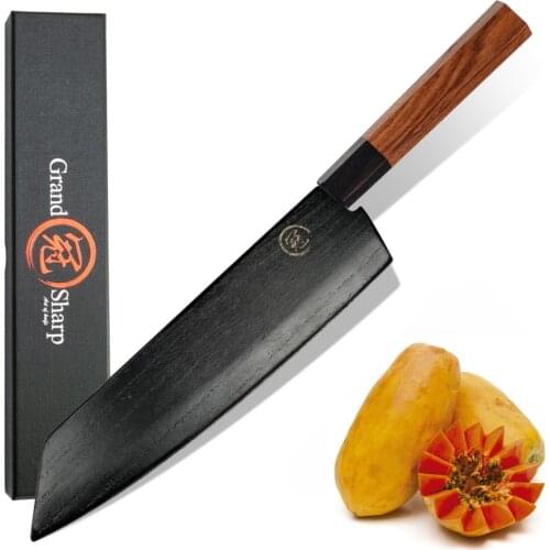 Kiritsuke Knife Hand Forged Kitchen Knives Japanese AUS10 3-Layer Steel Wood Handle Chef Knife Kuro-uchi Finish Cooking Tools