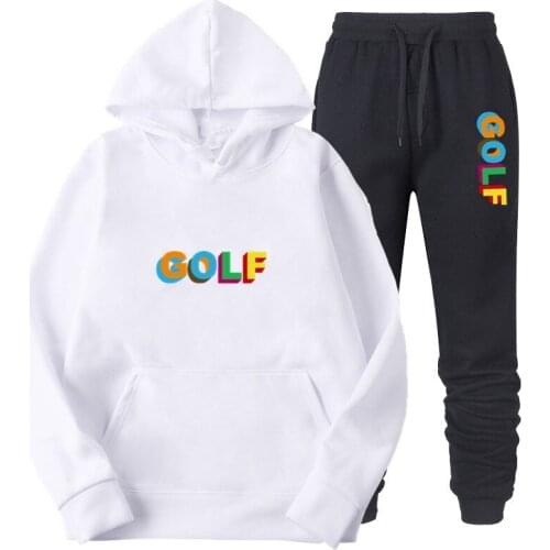 Newest Men Sets Hoodies+Pants Golf Letter Printed Tracksuit Sweatshirt Sweatpants Homme Pullover 3XL Winter Sporting Suit Male