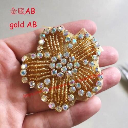 Beautiful round gold AB crystal flower applique for dancing costume decoration DIY bag shoes hat garment rhinestone flower trims