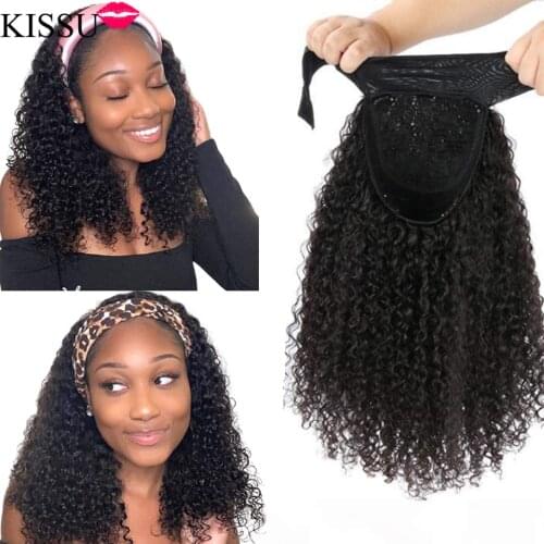 KISSU 28 inch long hair wig kinky curly human hair wig Headband Wig Human Hair wigs for black women Brazilian hair wigs