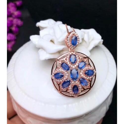 925 sterling silver natural sapphire necklace pendant Gem size 3 * 5/4 * 6mm Deluxe Style A birthday present for a girlfriends