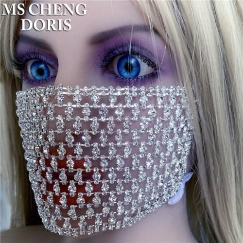 Face Mask Decorations Cover Face Jewelry Cosplay Decor 2020 Shiny Rhinestone Bling Elasticity Crystal Party Gift for Women