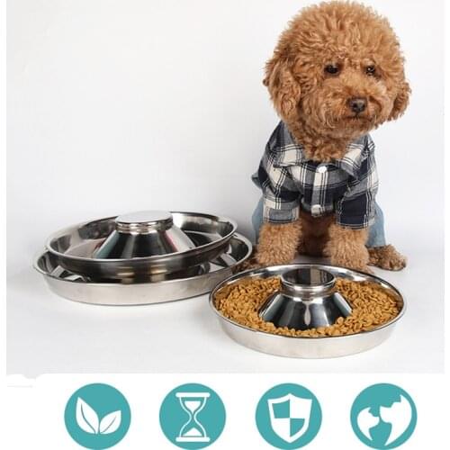 Slow Dog Bowl Dogs Feedding Bowls Cat Slow Feeder Dish Stainless Steel Pet Slow Bowl Potrabal Eating Puppy Food Plate Slow Bowls