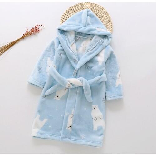 Cartoon Childrens Robe Flannel Baby Bathrobe Long Sleeve Hooded Kids Bath Robe Lovely Animal Child Boy Girls Robes Kids Clothes