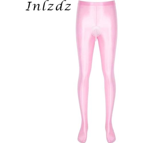 Mens Lingerie Crotchless Tights Stockings Sexy Pantyhose Underwear Glossy Stretchy Elastic Waistband Bulge Pouch Leggings Pants