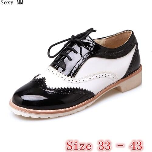 Lace Up Campus Student Shoes Women Oxfords Shoes Loafers Flats Woman Casual Flat Shoes Small Plus Size 33 34 - 40 41 42 43