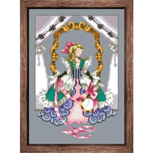 Girl Alice cross stitch kit aida fabric 18ct 14ct 11ct deep gray canvas thread beads embroidery craft set