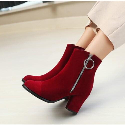 Fashion New Woman Shoes Side Zipper Ankle Boots Platform Thick High Heel Ladies Winter Black Boot Womens Plus Size Boots M7-1