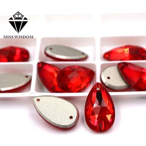 New High quality flatback glass crystal double hole sew on rhinestones Teardrop shape Red rhinestones diy clothing accessories