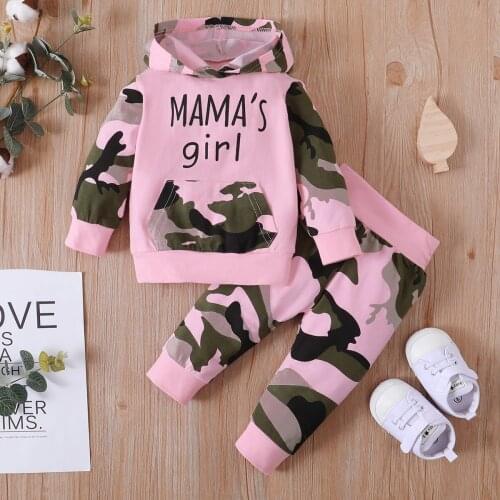 Baby Girl Boy Twins Clothes Toddler Girl Outfits Mamas Boy Girl Camouflage Print Hooded Top + Pants Infant Kids Clothing Bulk