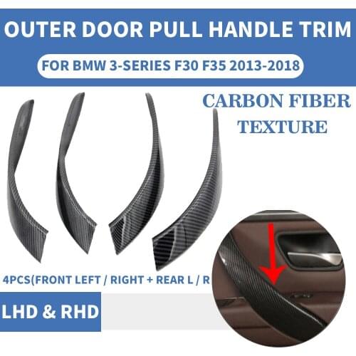 Carbon Fiber Look Front Rear Left / Right Car Interior Outside Outer Door Pull Handle Trim Cover For BMW F30 F80 F31 F32 F33 F35