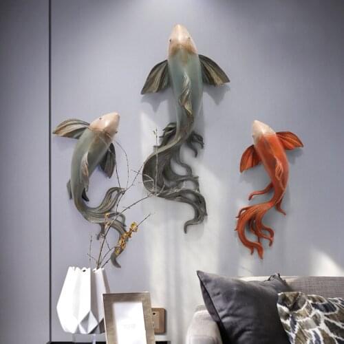 Hallway dining room wall hanging sofa background wall light luxury embossed painting wall decoration fish home accessories