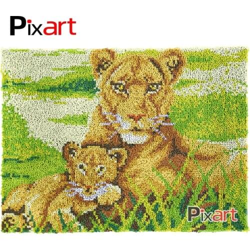 Latch Hook Rug Lion Love Lush Wall Wall Tapestry Kits DIY Carpet Rug Lofty Yarn Cushion Arts Crocheted Fluffy Floor Mat Crafts