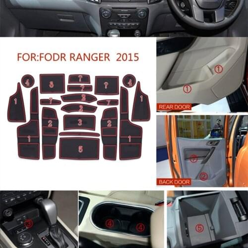For Ford RANGER 2012 - 2021 Lnterior Anti Slip Gate Door Slot Pad Cup Cushion Groove Mat Holders Non-slip mats Car sticker