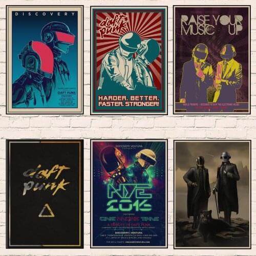 Retro Posters Daft Punk Band Music Print Oil Painting Canvas Wall Art Pictures Kraft Paper for Living Room Home Decor 1001
