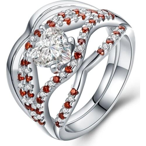 2pcs Luxury Precision Jewelry Wedding Sets Ring for Women Orange and White Zircon Engagement Rings