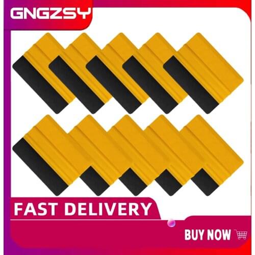 10pcs Yellow Plastic Felt Edge Squeegee 4 Inch for Car Vinyl Scraper Decal Applicator Tool 10A56