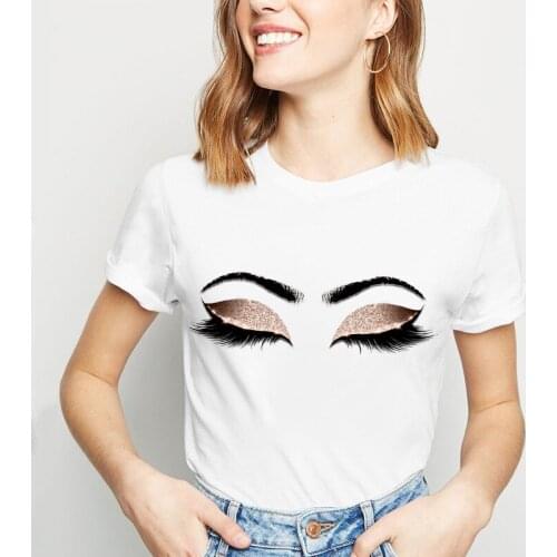 Sexy Lip Print T-shirt Embroidered EYE Sequins Graphic Summer Women Tshirt Loose Plus Size Tee Shirts Girl Tee Leisure Top Women