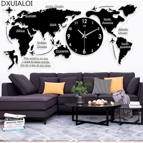 Scandinavian Short Acrylic Creative World Map Clock Room Wall home Decoration accessories Modern Family Design Wall Clock