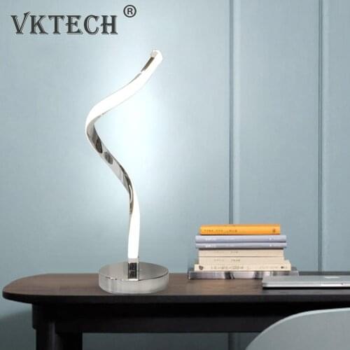 Modern LED Spiral Table Light Desk Bedside Lamp Acrylic Metal Eye Protection Reading Learning White Warm Light Living Room Decor