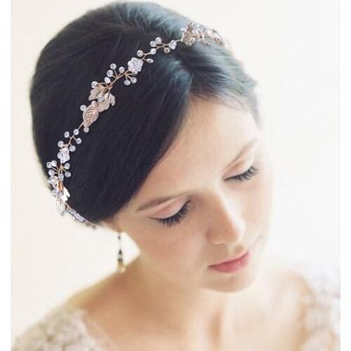 ZMHP122 Bridal Headband Crystal Wedding Headwear Golden Alloy Leaf Bridal Headwear Wedding Tiara Wedding Hair Accessories