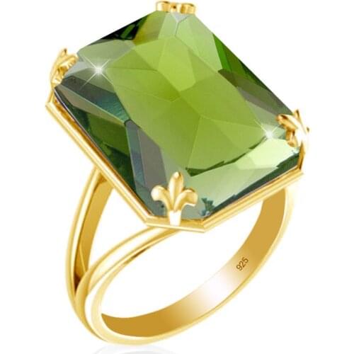 Szjinao New Product 925 Sterling Silver Gold Ring for Women Square green Big Peridot Wholesale Silver 925 Jewelry