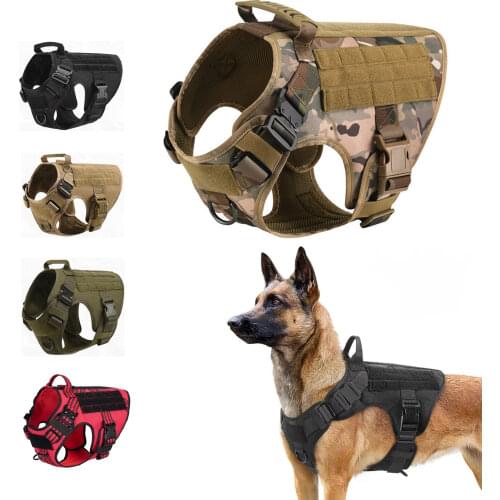 Tactical Dog Harness Leash Metal Buckle MOLLE German Shepherd Pet Large Big Dogs Military Training K9 Padded Quick Release Vest