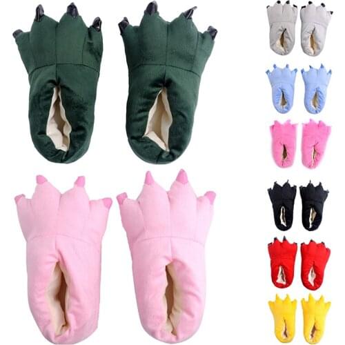 Winter Slippers Animal Cartoon Monster Foot Slippers Dinosaur Claw Plush Slipper Cotton Fabric Warm Shoes Parent-child Shoes Hot