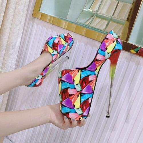 High Heels Shoes For Women Pumps 2020 PU Leather Printed Platform Female Shoes Clear Heel Ladies Wedding Party Sexy Black Pumps